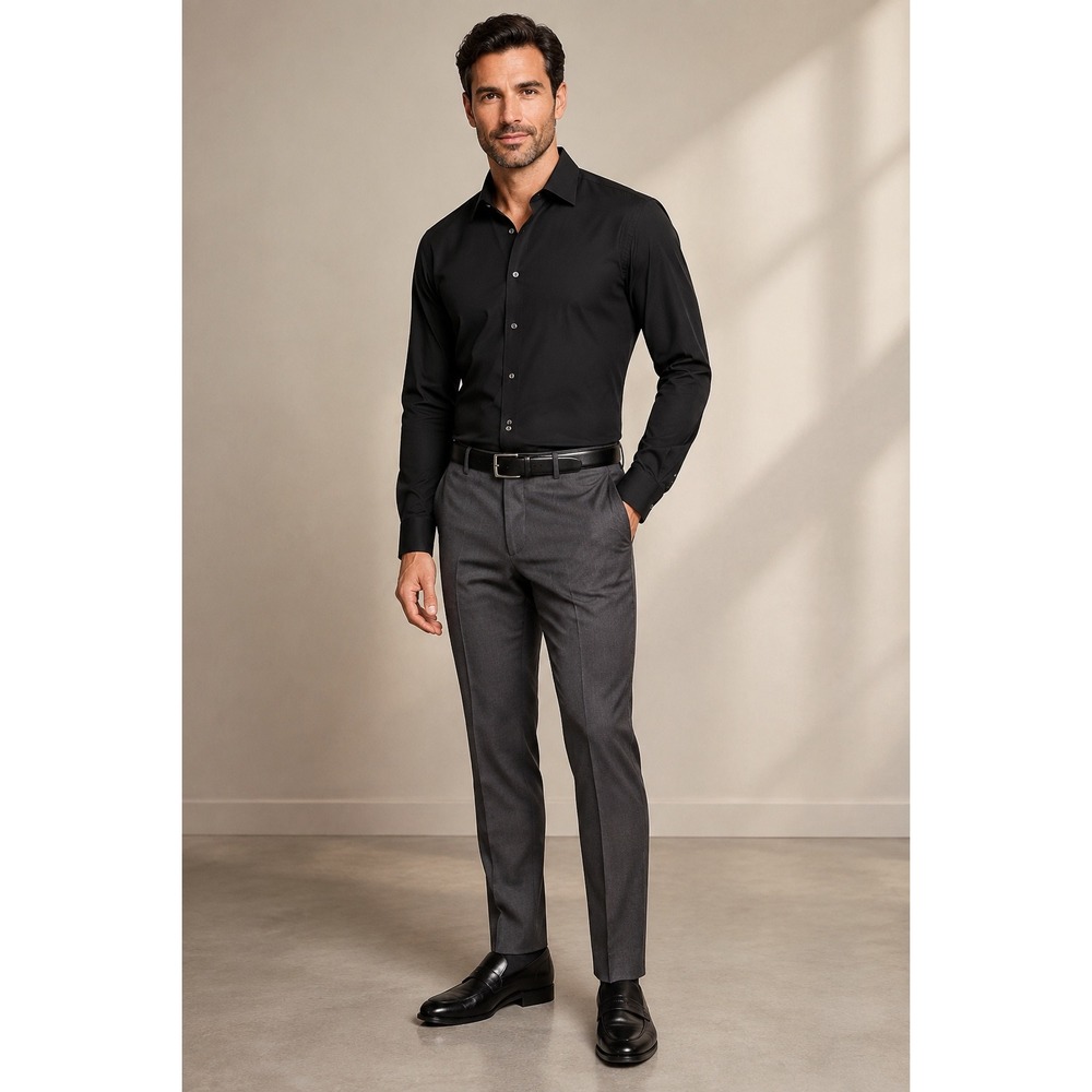 Lorenzo Uomo Men's Dress Shirt 16 34/35 Black Performance Stretch Trim Fit